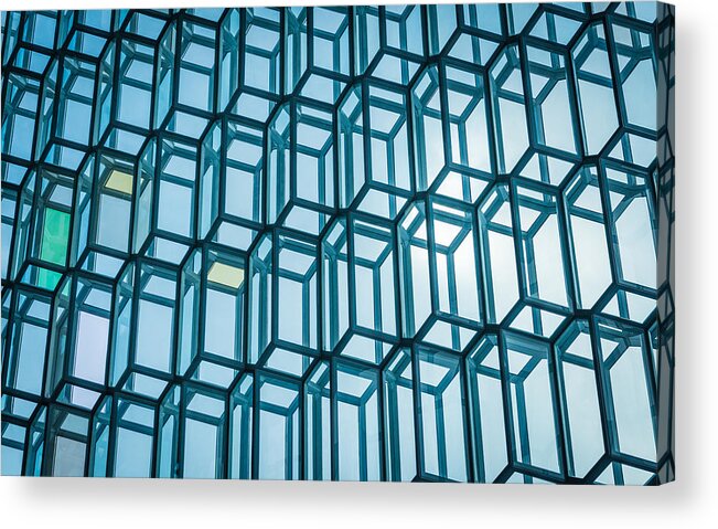 Harpa Acrylic Print featuring the photograph Rhythm of the Sun - Reykjavik Iceland Abstract Photograph by Duane Miller