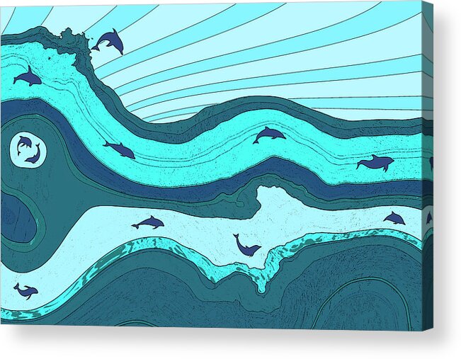 Dolphins Acrylic Print featuring the digital art Riding The Current by David G Paul