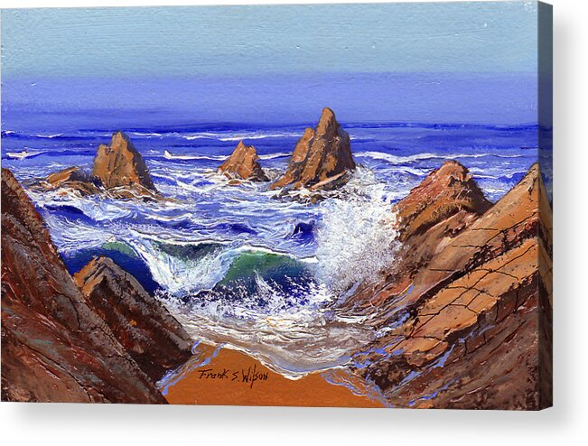 Rocky Shore Acrylic Print featuring the painting Rocky Shore by Frank Wilson