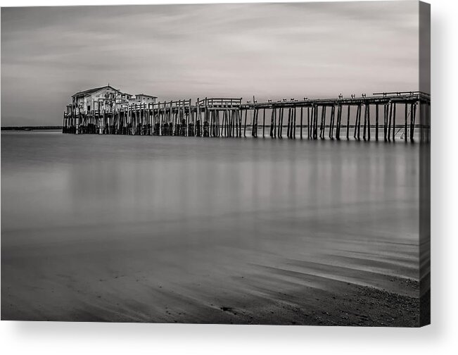 Pier Acrylic Print featuring the photograph Romeo's Pier BW by Linda Villers