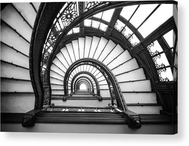 Chicago Acrylic Print featuring the photograph Rookery Building Oriel Staircase - Black and White by Anthony Doudt