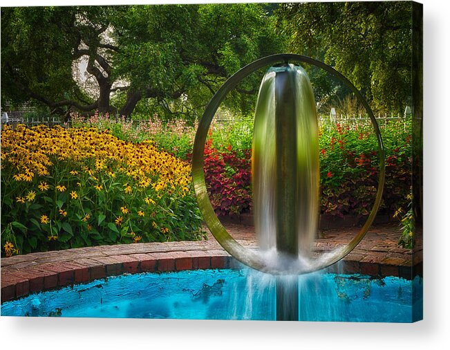 Prescott Park Acrylic Print featuring the photograph Round Water Sculpture Prescott Park Garden by Jeff Sinon
