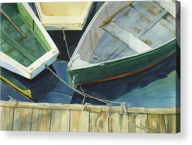Seascape Acrylic Print featuring the painting Rowboat Trinity II by Marguerite Chadwick-Juner