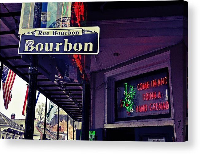 Neon Sign Acrylic Print featuring the photograph Rue Bourbon Street by Jeanne May