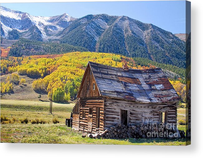 Aspens Acrylic Print featuring the photograph Rustic Rural Colorado Cabin Autumn Landscape by James BO Insogna
