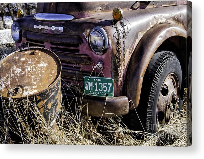 Colorado Acrylic Print featuring the photograph Rusty Truck and Barrel by Timothy Hacker