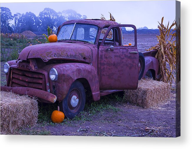 Truck Acrylic Print featuring the photograph Rusty Truck With Pumpkins by Garry Gay