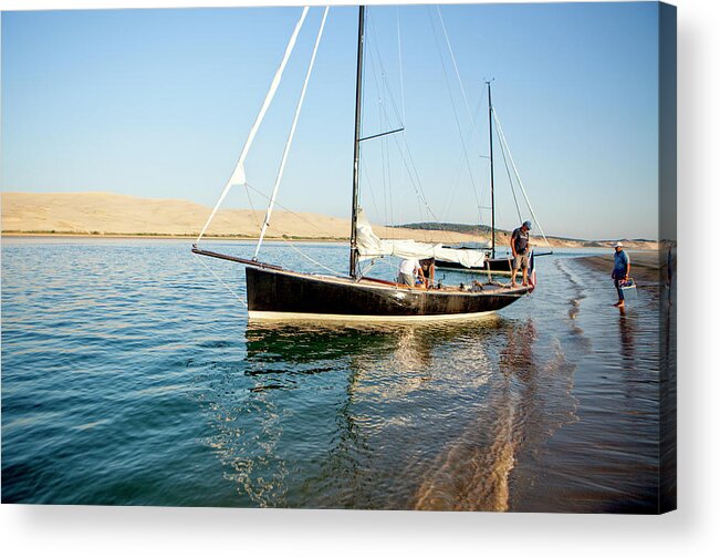 Senior Men Acrylic Print featuring the photograph Sailboat Moored On Shore Of Banc by Christophe Launay