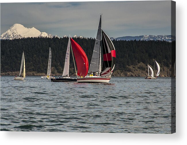 Mount Baker Acrylic Print featuring the photograph Sailboats and Mt Baker by Tony Locke