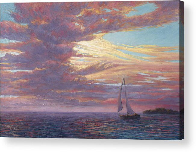 Sailboat Acrylic Print featuring the painting Sailing Away by Lucie Bilodeau