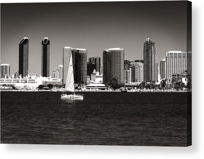 Toned Black And White Acrylic Print featuring the photograph San Diego Bay -2 by Alan Hausenflock