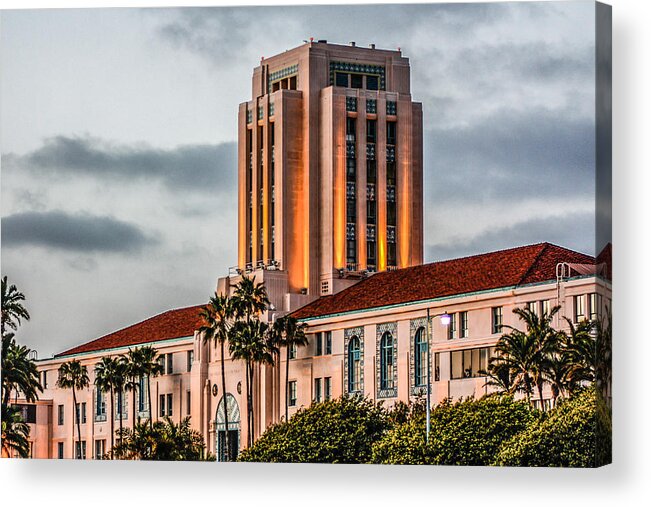 San Diego Acrylic Print featuring the digital art San Diego County Administration Center by Photographic Art by Russel Ray Photos