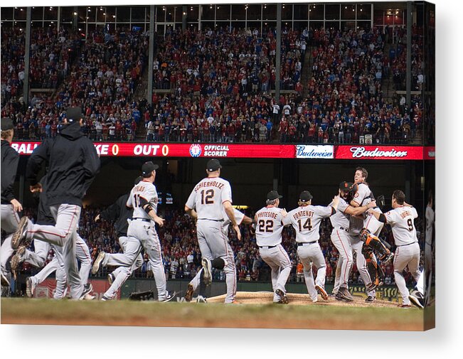 People Acrylic Print featuring the photograph San Francisco Giants v Texas Rangers, Game 5 by Rob Tringali