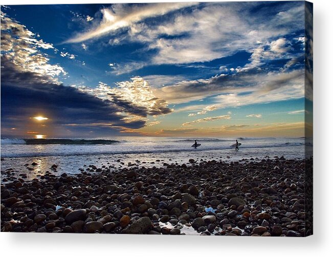 Surf Acrylic Print featuring the photograph San Onofre Surfers by Hal Bowles