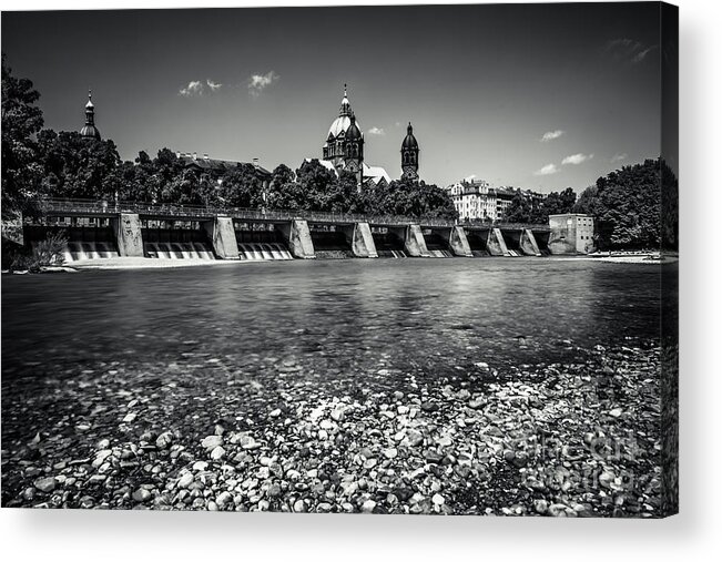 Sankt Lukas Kirche Acrylic Print featuring the photograph Sankt Lukas Church at the Isar by Hannes Cmarits