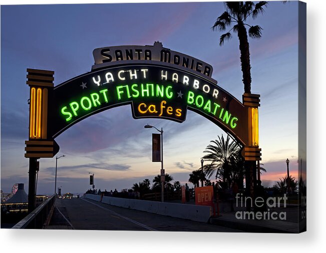 Santa Monica Acrylic Print featuring the photograph Santa Monica Pier at Dusk by Rick Pisio