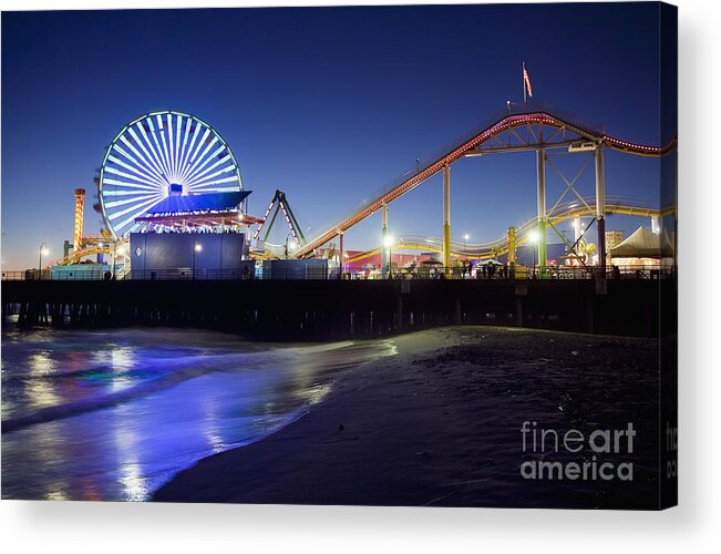Santa Monica Pier Acrylic Print featuring the photograph Santa Monica Pier at Night by Bryan Mullennix