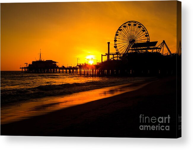 America Acrylic Print featuring the photograph Santa Monica Pier California Sunset Photo by Paul Velgos