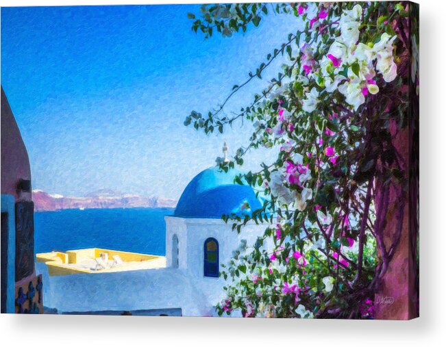 Oia Santorini Greece Sunset Island Sea Tourism Travel Architecture Acrylic Print featuring the painting Santorini Grk4166 by Dean Wittle