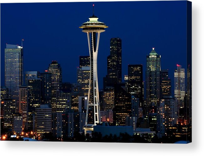 Seattle Acrylic Print featuring the photograph Seattle skyline at night by Jetson Nguyen