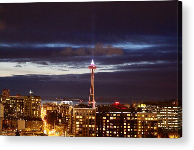 Seattle Acrylic Print featuring the photograph Seattle Space Needle Holidays by Suzanne Lorenz