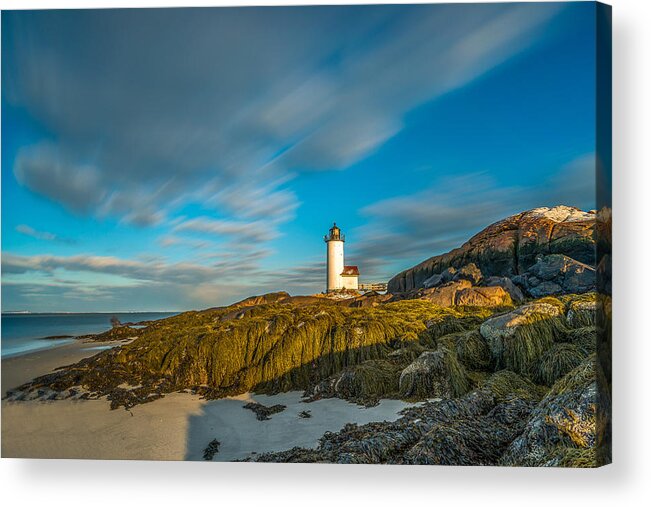 Landscape Acrylic Print featuring the photograph Seaweed swagger and time traveling clouds at Annisquam Harbor L by Bryan Xavier