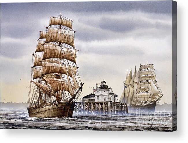Tall Ship Print Acrylic Print featuring the painting Semi-ah-moo Lighthouse by James Williamson