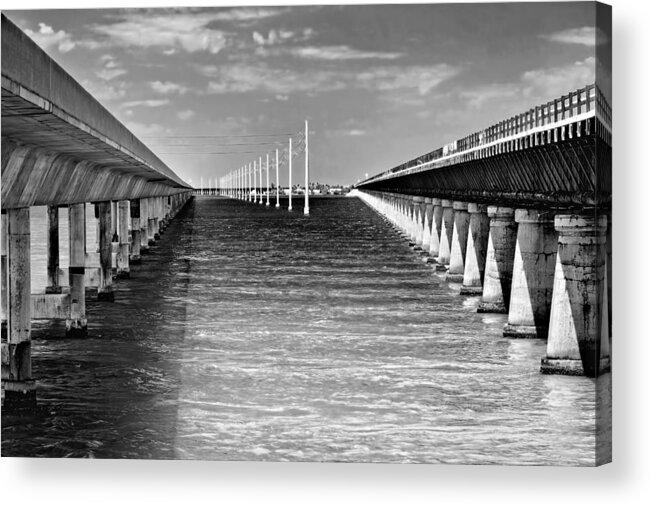  �7 Mile Bridge� Atlantic Acrylic Print featuring the photograph seven mile bridge BW by Rudy Umans