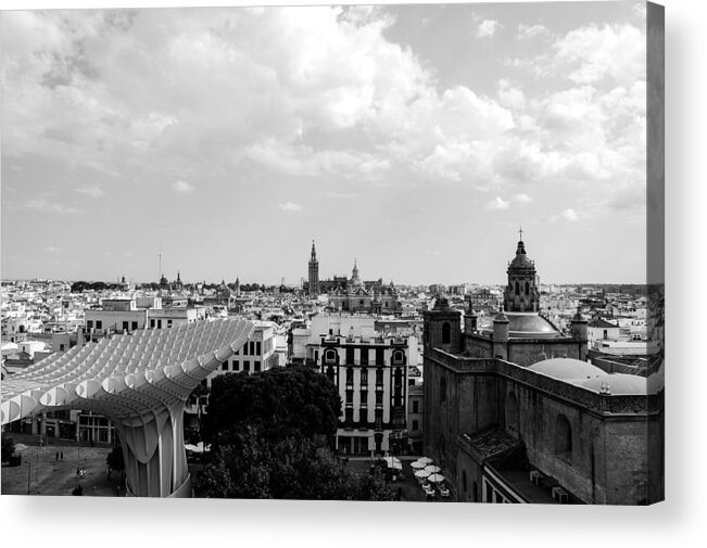  Black And White Landscape Acrylic Print featuring the photograph Seville Cityscape BW by AM FineArtPrints
