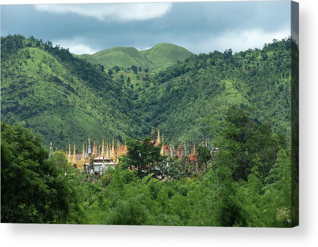 Hiding Acrylic Print featuring the photograph Shwe Indein Pagoda Complex On Inle by Cultura Exclusive/yellowdog