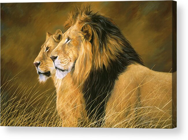 Lion Acrylic Print featuring the painting Side by Side by Lucie Bilodeau