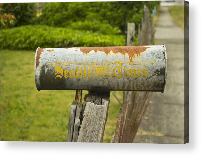 Newspaper Holder Acrylic Print featuring the photograph Sign of the Times Seattle Times by Cathy Anderson