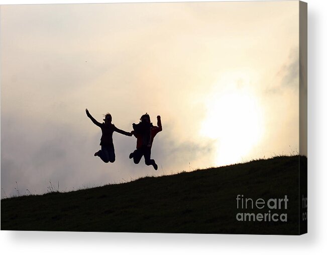 Silhouette Acrylic Print featuring the photograph Silhouette Jumping Couple by Lars Ruecker
