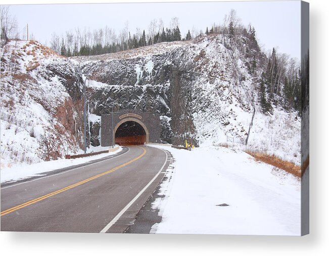 Road Acrylic Print featuring the photograph Silver Creek Cliff Tunnel Winter 1 by John Brueske