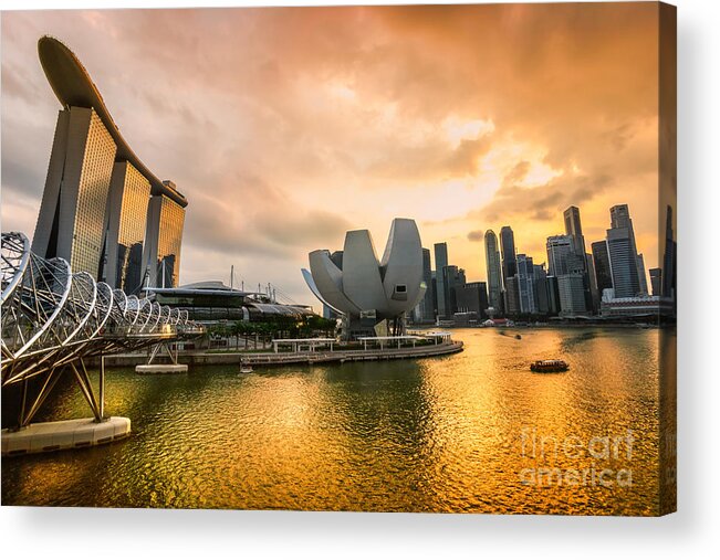 Night Acrylic Print featuring the photograph Singapore city skyline by Luciano Mortula
