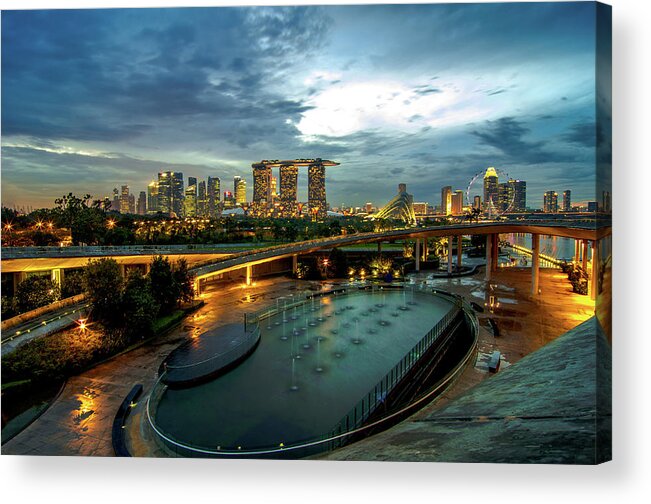 Tranquility Acrylic Print featuring the photograph Singapore City View From Marina Barrage by Umar Farooq
