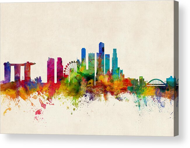 Singapore Acrylic Print featuring the digital art Singapore Skyline by Michael Tompsett