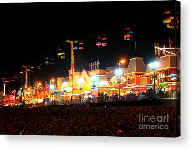 Santa Cruz Boardwalk At Night Acrylic Print featuring the photograph Sky Glider @ Night by Theresa Ramos-DuVon