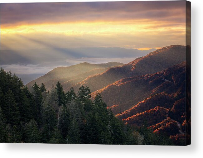 Tranquility Acrylic Print featuring the photograph Smoky Mountains At Sunrise by Malcolm Macgregor