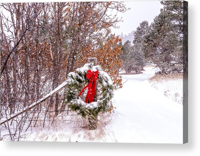 Christmas Card Acrylic Print featuring the photograph Snow Covered Christmas Wreath by Teri Virbickis