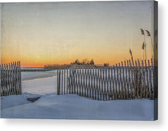 Fence Acrylic Print featuring the photograph Snow Fence Sunset by Cathy Kovarik