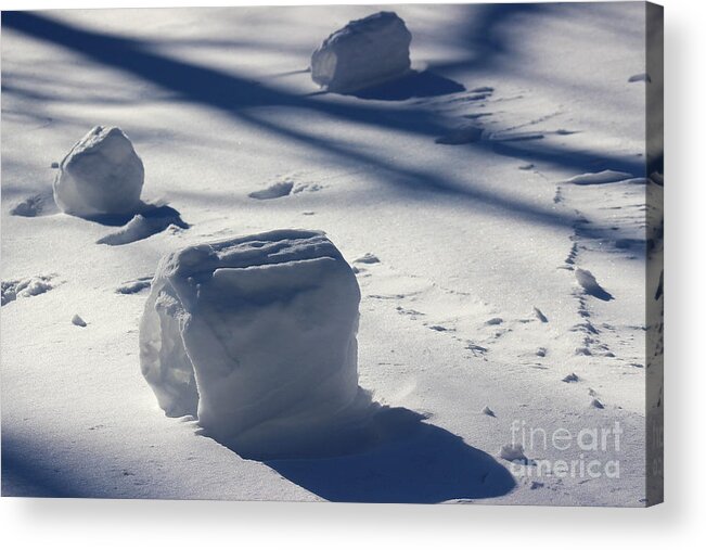 Winter Acrylic Print featuring the photograph Snow Roller Trio in Shadows by Karen Adams