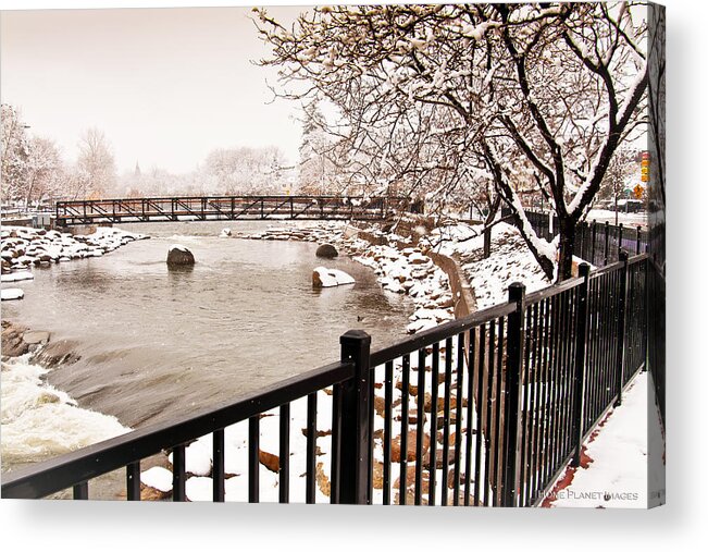 Truckee Acrylic Print featuring the photograph Snowing on the Truckee by Janis Knight