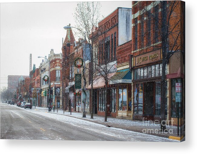 Winona Minnesota Acrylic Print featuring the photograph Snowy Third Street Downtown Winona II by Kari Yearous
