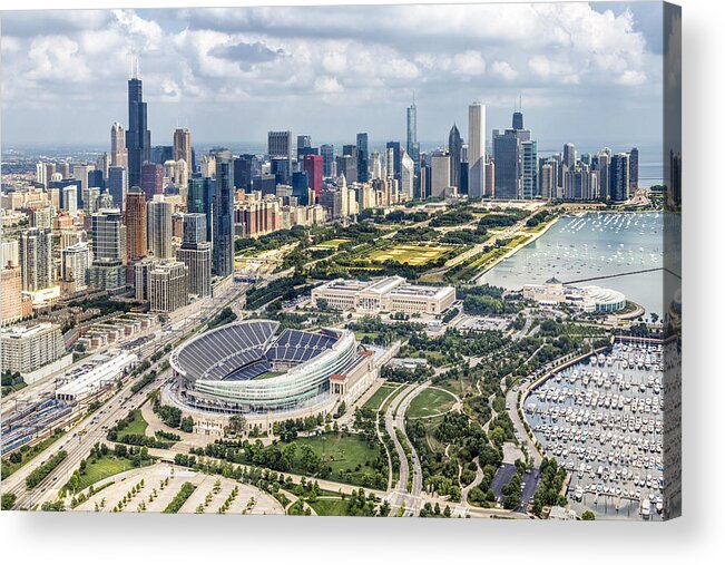 3scape Acrylic Print featuring the photograph Soldier Field and Chicago Skyline by Adam Romanowicz