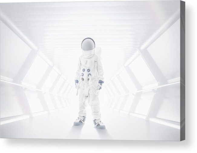 Sports Helmet Acrylic Print featuring the photograph Spaceman standing in tunnel by Tim Bird