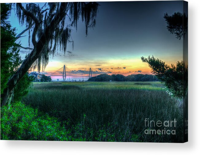Sunset Acrylic Print featuring the photograph Spanish Moss Bridge View by Dale Powell
