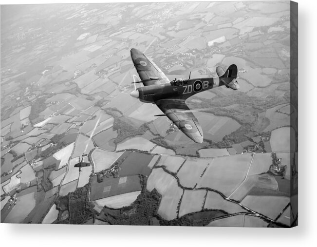 Spitfire Mk Ix Acrylic Print featuring the photograph Spitfire victory black and white version by Gary Eason