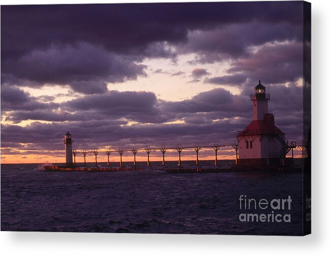 Lighthouse Acrylic Print featuring the photograph St. Joseph North Pier Lights, Mi by Bruce Roberts