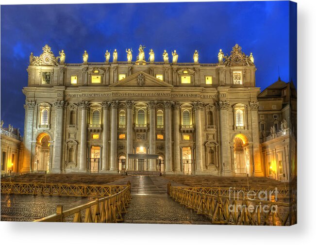 Yhun Suarez Acrylic Print featuring the photograph St Peter's Basilica 4.0 Blue Hour by Yhun Suarez